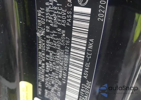 2011 Toyota Camry Le z USA, uszkodzony, nr VIN 4T4BF3EK0BR182167